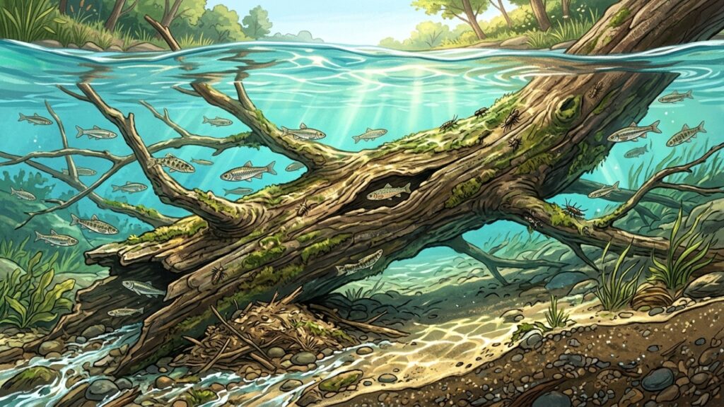 Troncos lançados em rios para restaurar habitats