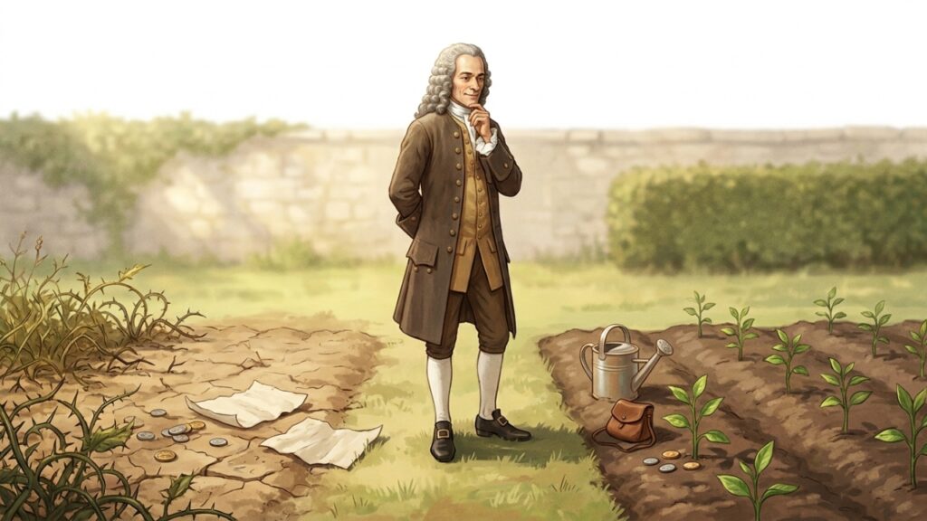 Voltaire, crítico das ilusões humanas que preferia trabalho concreto a lamento vazio: “Devemos cultivar nosso jardim”