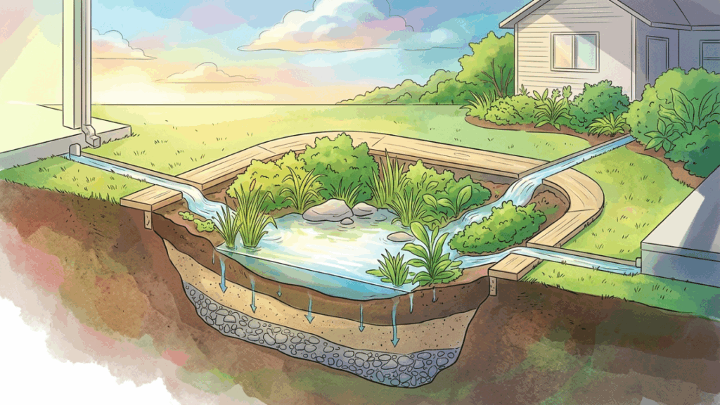 Não é jardim decorativo, nem canteiro improvisado: o jardim de chuva que engole a água do quintal e reduz poças sem transformar tudo em concreto