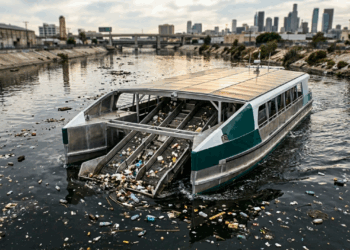 O catamarã solar autônomo que engole lixo de rios usa esteiras, sensores e caçambas inteligentes para impedir plástico de chegar ao oceano