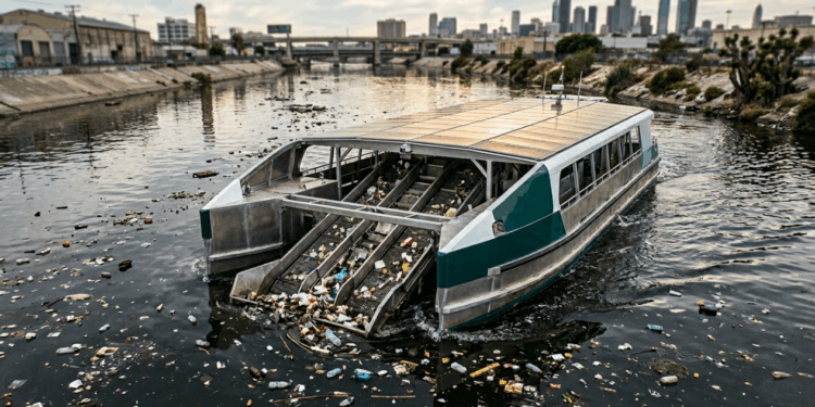 O catamarã solar autônomo que engole lixo de rios usa esteiras, sensores e caçambas inteligentes para impedir plástico de chegar ao oceano