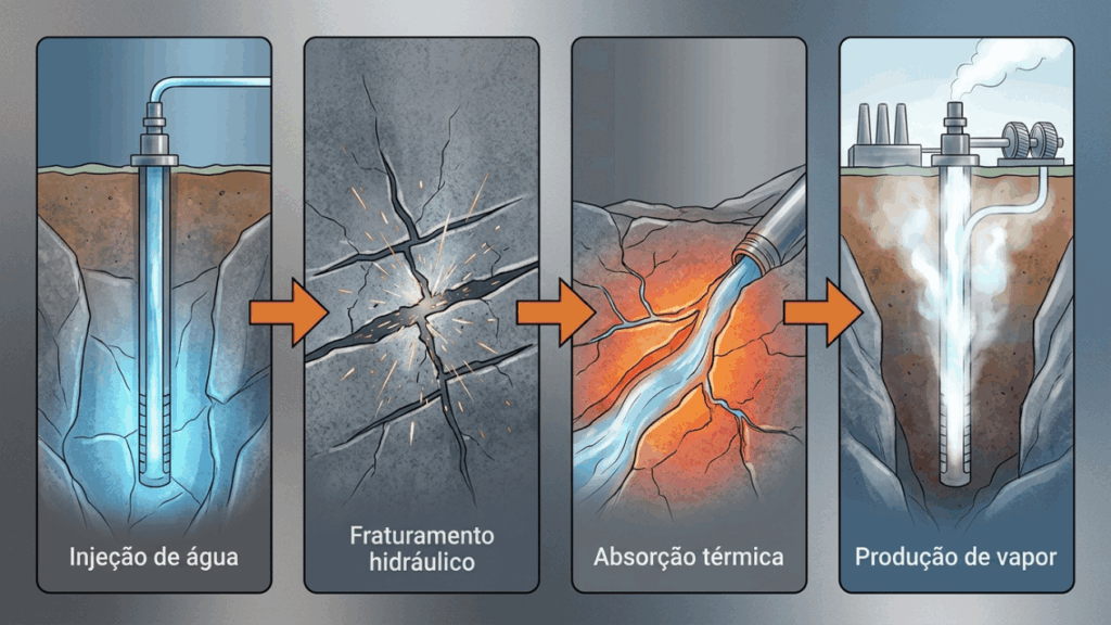 Esta técnica que injeta água em rochas escaldantes a 2 km de profundidade cria uma usina geotérmica artificial capaz de gerar eletricidade constante onde antes não havia vulcões