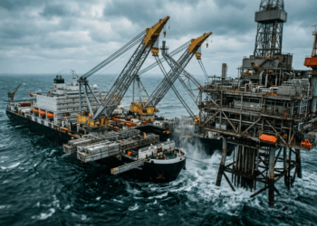 Esta frota de navios-guindaste descomunais está arrancando torres de metal de 40 mil toneladas do Mar do Norte inteiras, transformando o desmantelamento em um negócio bilionário de reciclagem