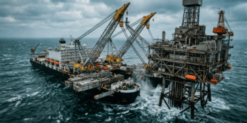 Esta frota de navios-guindaste descomunais está arrancando torres de metal de 40 mil toneladas do Mar do Norte inteiras, transformando o desmantelamento em um negócio bilionário de reciclagem