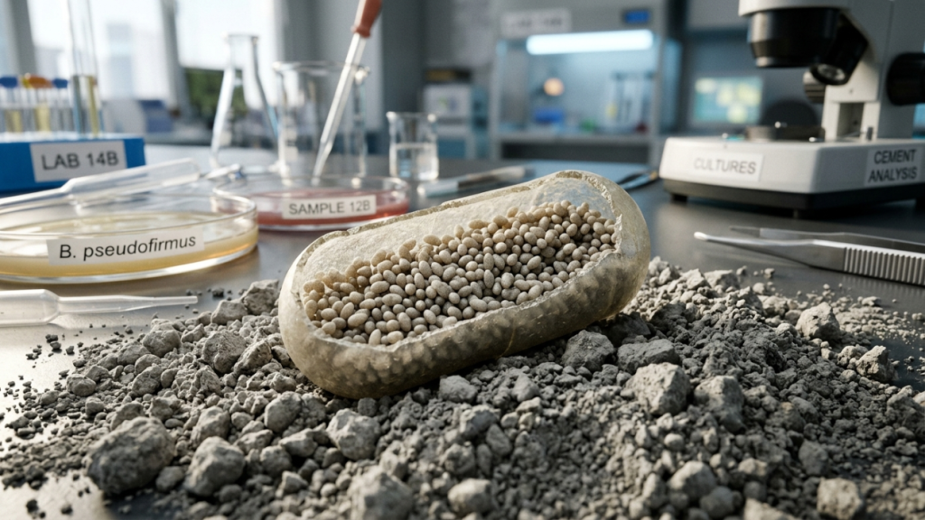 Como bactérias adormecidas no bioconcreto acordam com a chuva e consertam paredes sozinhas