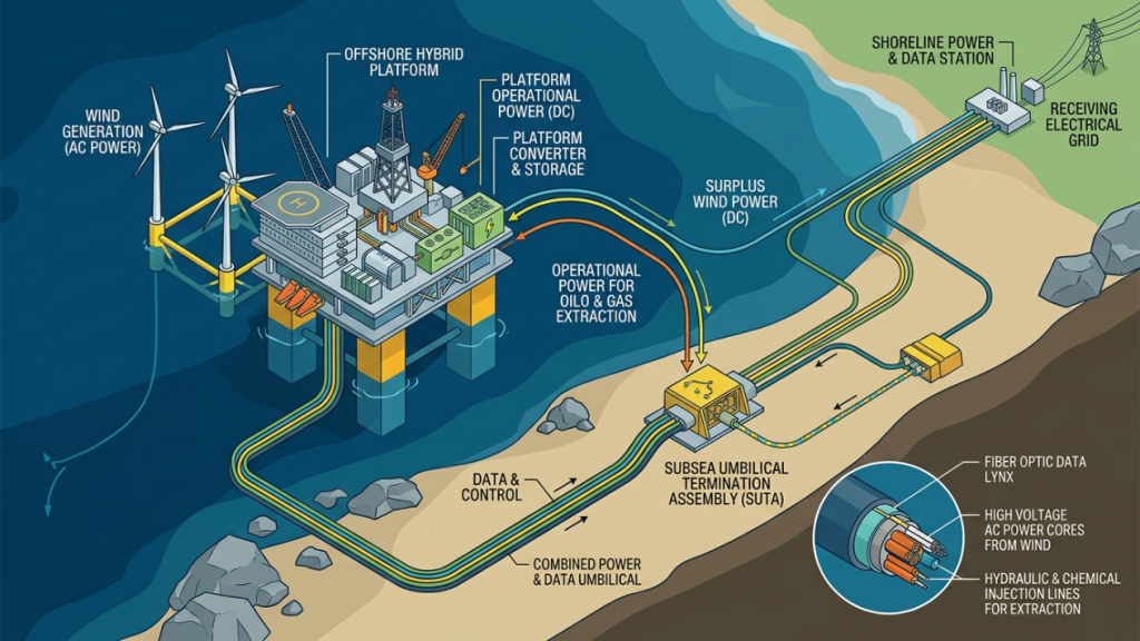 Plataformas híbridas offshore integram turbinas eólicas e petróleo com infraestrutura submarina compartilhada