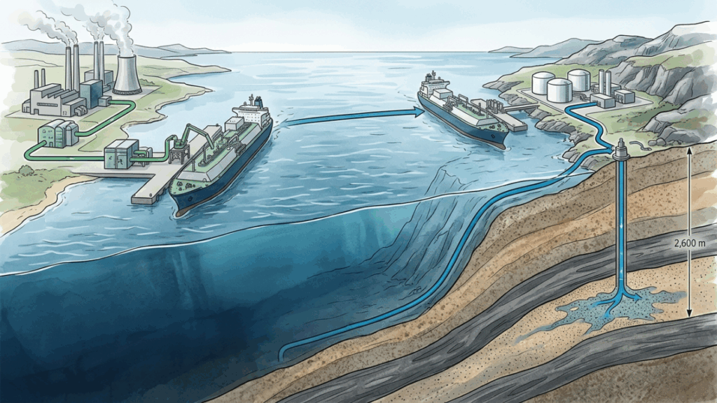 A Noruega começou a enterrar CO₂ a 2.600 metros abaixo do fundo do mar usando navios especiais, tanques costeiros e um gasoduto submarino de 100 quilômetros