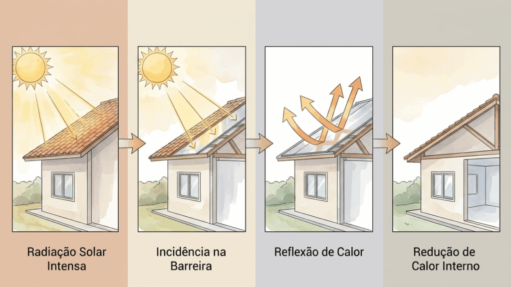 Nem manta térmica mal colocada, nem forro virando estufa: a barreira radiante aluminizada que reflete o calor antes de ele descer para dentro da casa