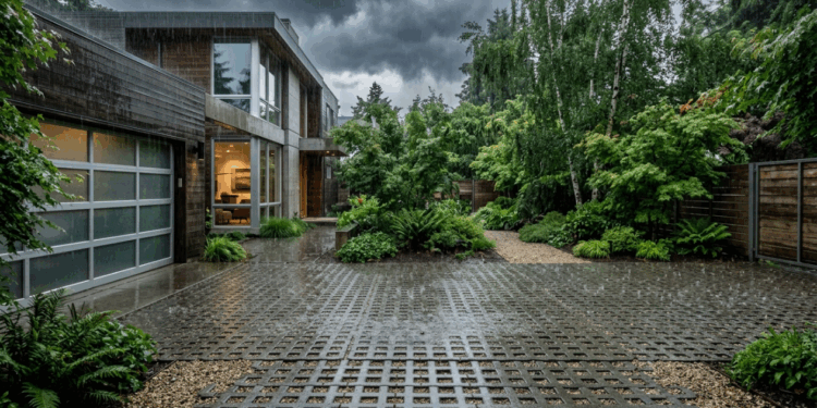 Nem garagem alagada, nem concreto fervendo no sol: o piso permeável que deixa a chuva atravessar o quintal e reduz a enxurrada no portão da casa