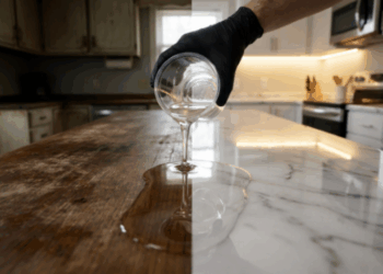 Bancada antiga não precisa sair da cozinha de primeira, saiba quanto custa cobrir a superfície atual com resina epóxi brilhante