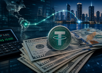 USDT e dólares, montagem com IA