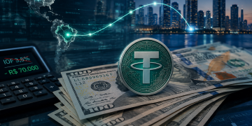 USDT e dólares, montagem com IA