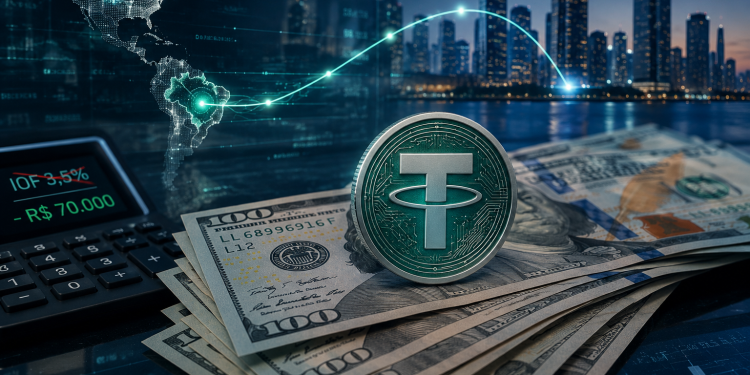 USDT e dólares, montagem com IA