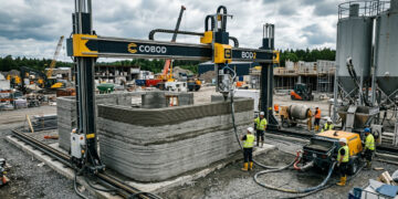 Com impressoras 3D gigantes que usam concreto real, a COBOD reduz em 60% o desperdício de material na construção de residências