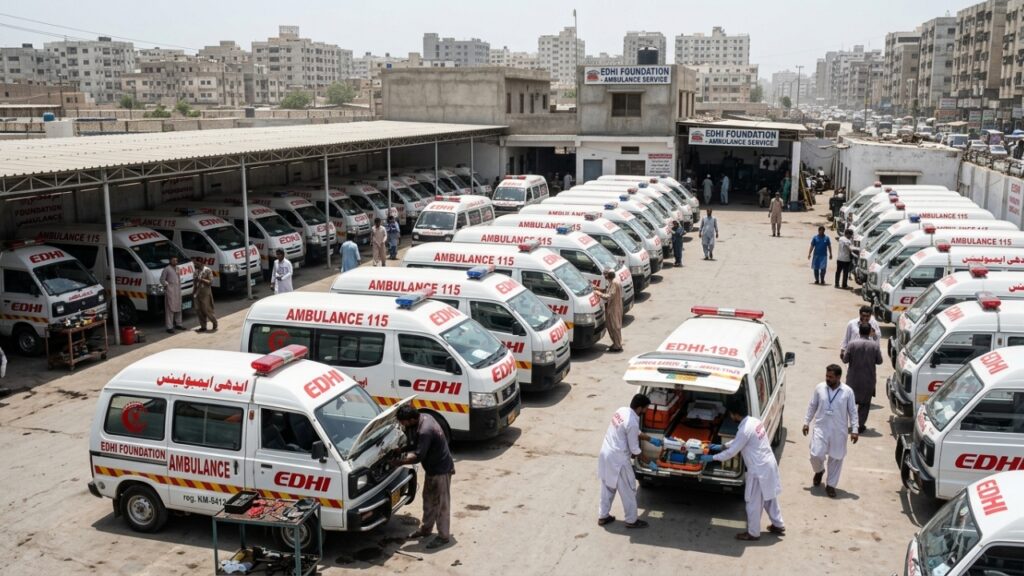Rede de ambulâncias criada por Abdul Sattar Edhi no Paquistão