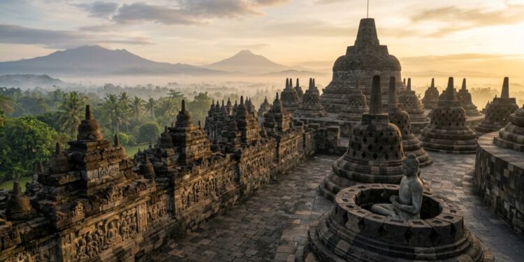Borobudur transforma peregrinação em narrativa de pedra
