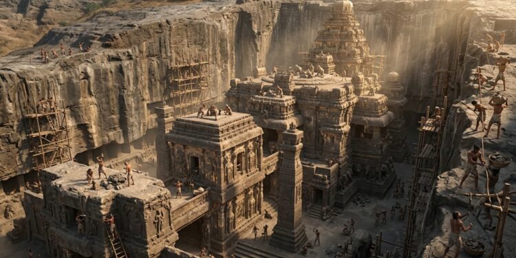 Como o templo Kailasa foi retirado de uma rocha