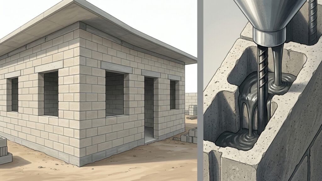 Casa sem pilares convencionais feita com alvenaria estrutural de concreto