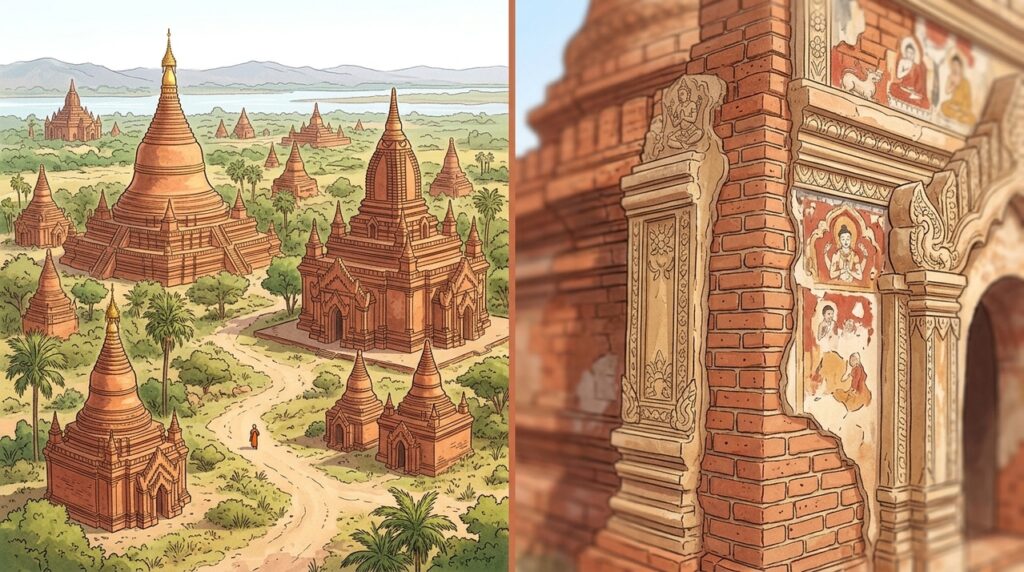 Com 3.595 monumentos, Bagan espalha templos e estupas por uma planície que parece não terminar