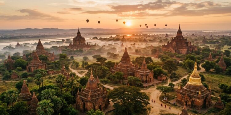 Com 3.595 monumentos, Bagan espalha templos e estupas por uma planície que parece não terminar