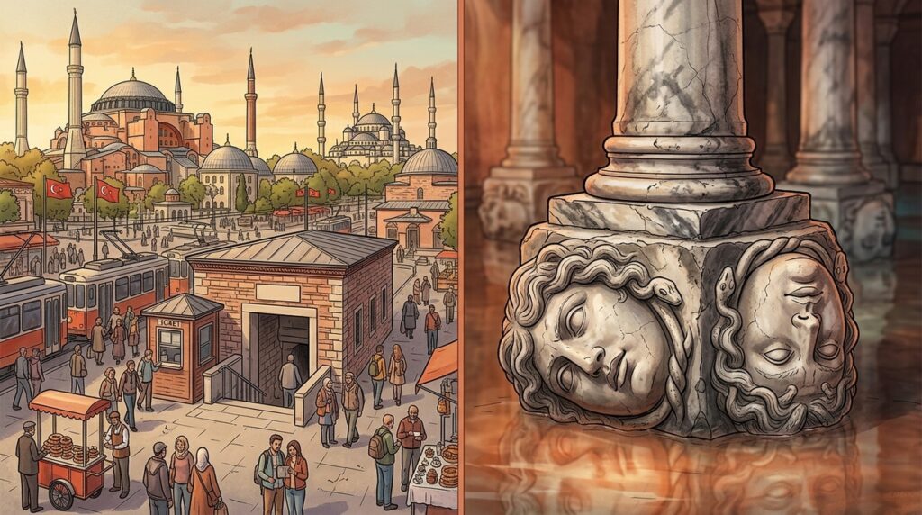 A Cisterna da Basílica transforma o subsolo de Istambul em um reservatório monumental do século VI