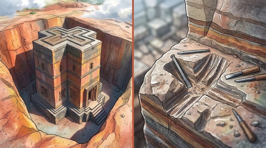 A igreja de Lalibela que nasceu da rocha revela como um templo inteiro pode surgir por subtração