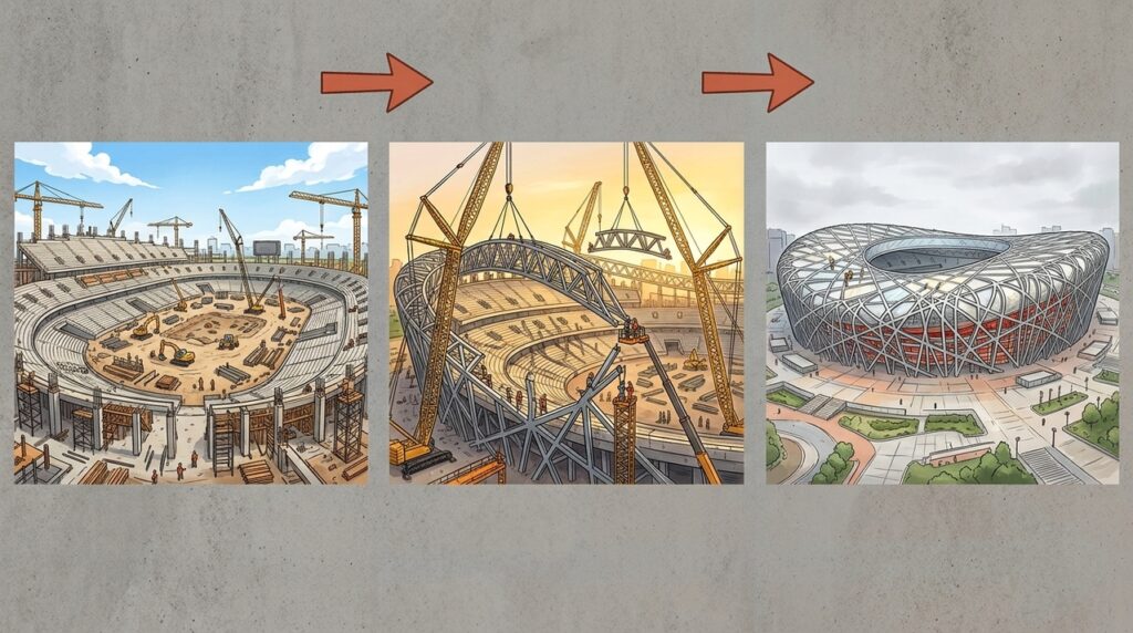 Com quase 40 mil toneladas de aço, o Beijing National Stadium virou um ninho gigante para receber multidões nos Jogos Olímpicos