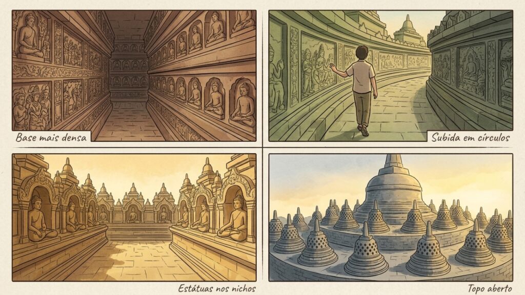 Borobudur transforma peregrinação em narrativa de pedra
