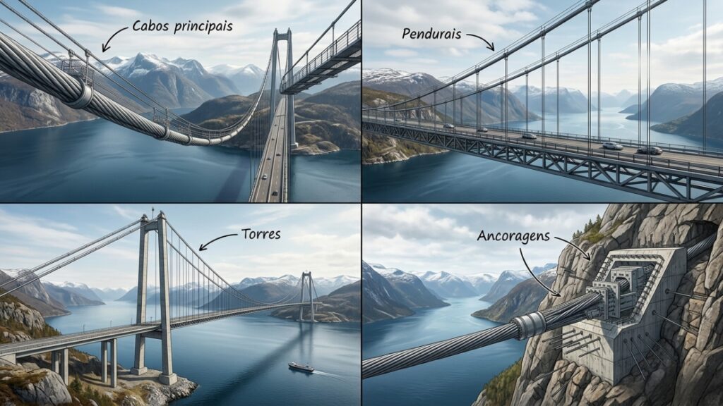 Ponte norueguesa ligada a túneis e rotatórias