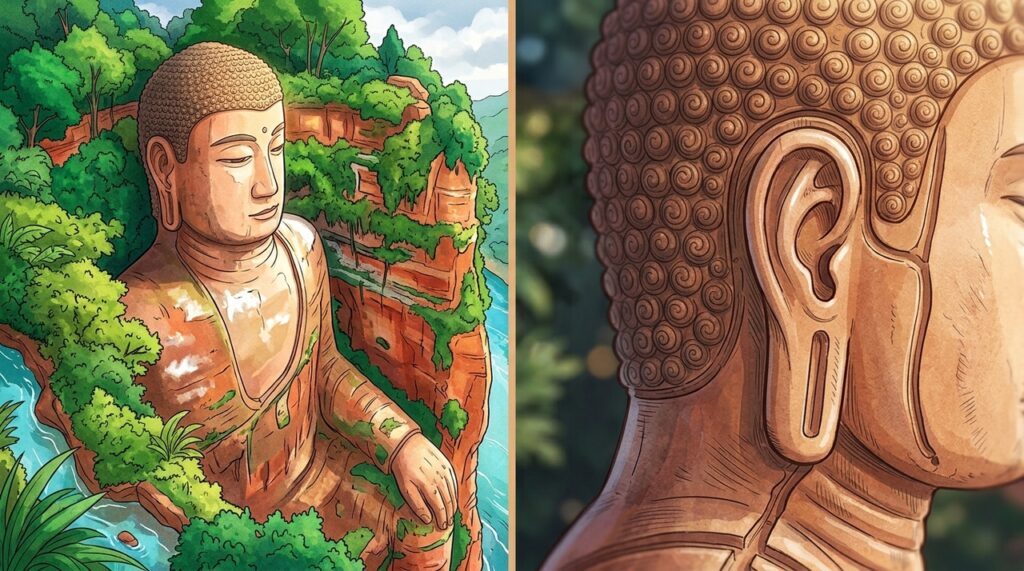 O Buda de 71 metros esculpido na rocha que observa três rios chineses há mais de 1.200 anos