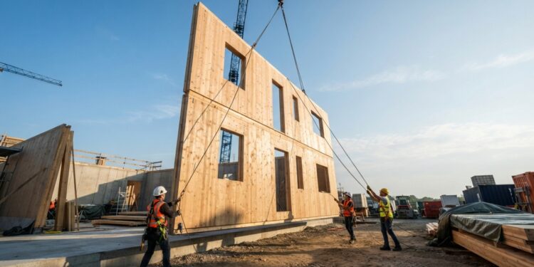 Madeira laminada cruzada acelera a montagem da estrutura
