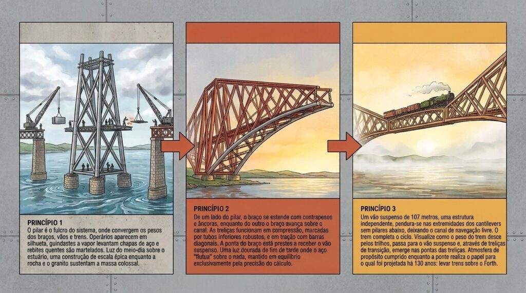 Com 2.529 metros de extensão, a Forth Bridge virou uma ponte ferroviária de aço que ainda carrega trens desde o século XIX