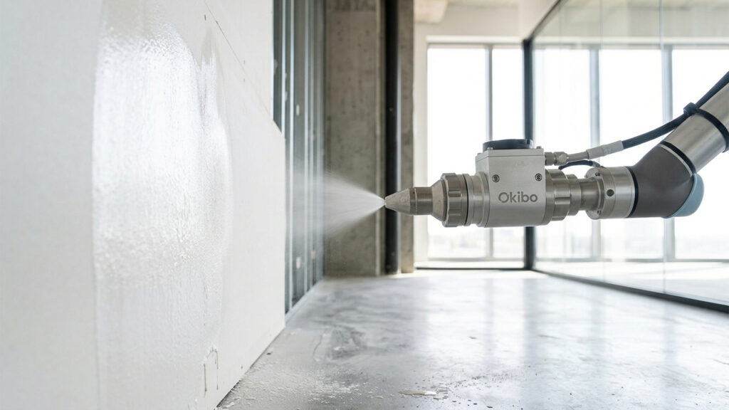 Utilizando mapeamento a laser em 3D de alta precisão, o robô de acabamento reduz em 40 por cento o tempo de lixamento e pintura de drywall