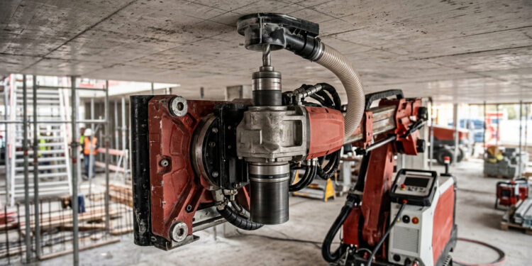 Operando de forma semiautônoma na perfuração de tetos, o robô da Hilti realiza mais de 500 furos precisos por dia seguindo a planta digital em 3D