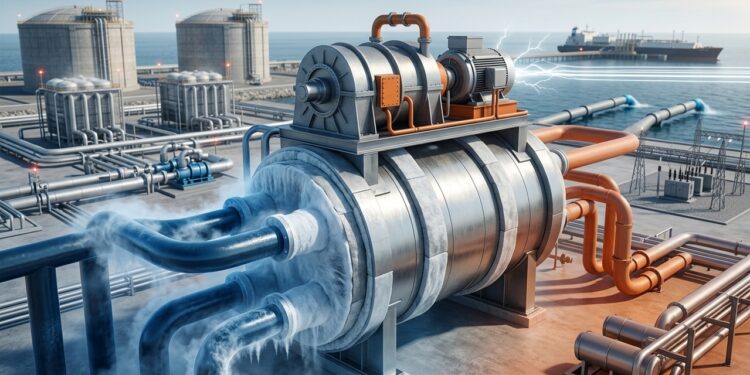A energia fria do GNL tenta transformar regaseificação em eletricidade sem queimar o combustível nessa etapa