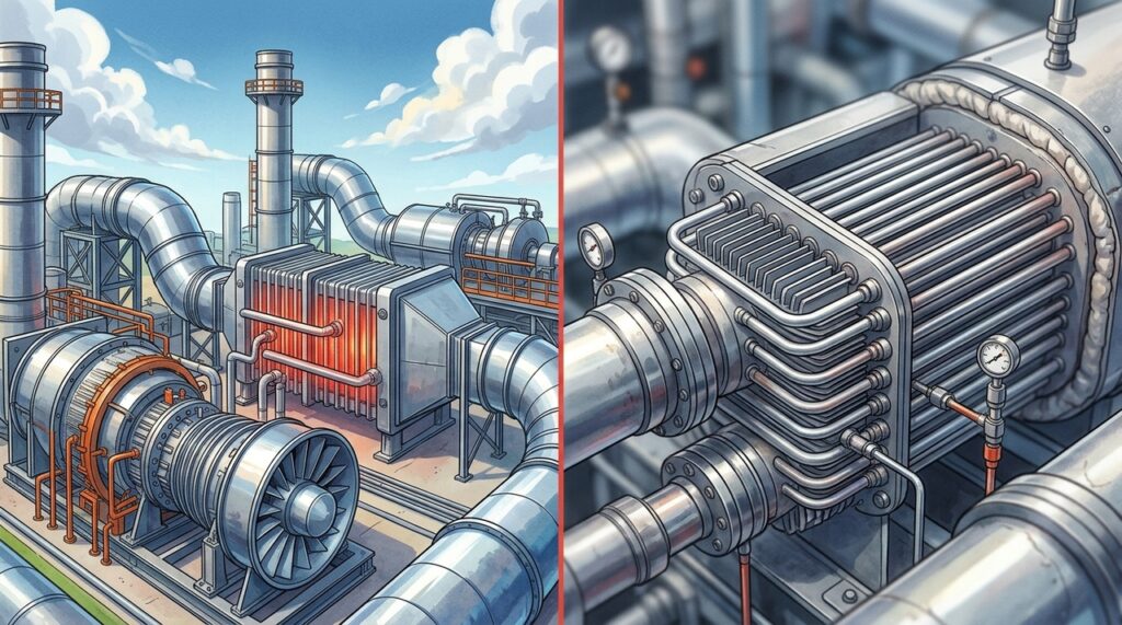 Por trás de uma turbina a gás de 571 MW, o calor que seria desperdiçado vira eletricidade extra e aumenta a eficiência de usinas inteiras