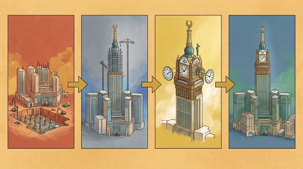 A torre de 601 metros em Meca que transformou um complexo religioso em marco urbano visto a quilômetros