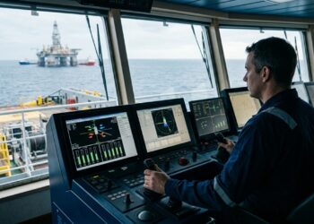 Operador de posicionamento dinâmico mantém navios offshore parados no mar sem lançar uma única âncora
