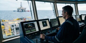 Operador de posicionamento dinâmico mantém navios offshore parados no mar sem lançar uma única âncora