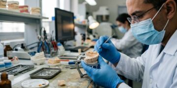 Técnico em prótese dentária constrói dentes fora do consultório com precisão de frações de milímetro