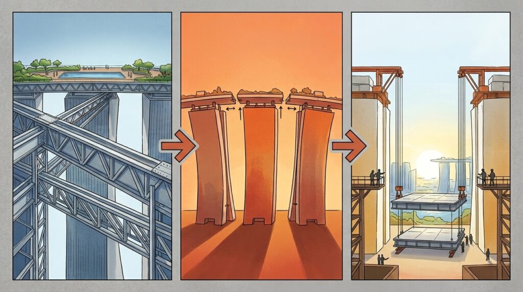 Um parque de 1,2 hectare repousa sobre 3 torres e transforma o teto de um hotel em ponte no céu