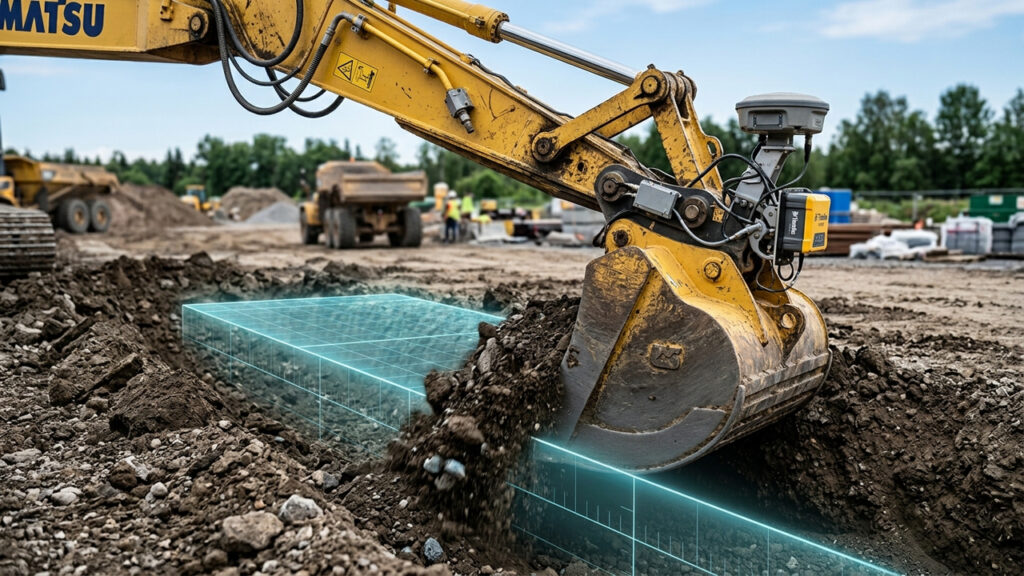 Com precisão cirúrgica de até 2 cm e orientação por GPS, a tecnologia da Komatsu reduz drasticamente o retrabalho e o tempo de verificação de cotas em obras