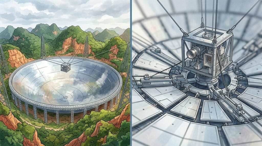 Com 500 metros de diâmetro, o maior radiotelescópio de prato único do mundo escuta sinais do universo em uma cratera natural na China