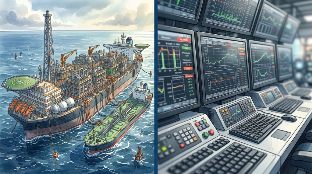 Sala de controle de FPSO funciona como cérebro digital de uma cidade flutuante no mar