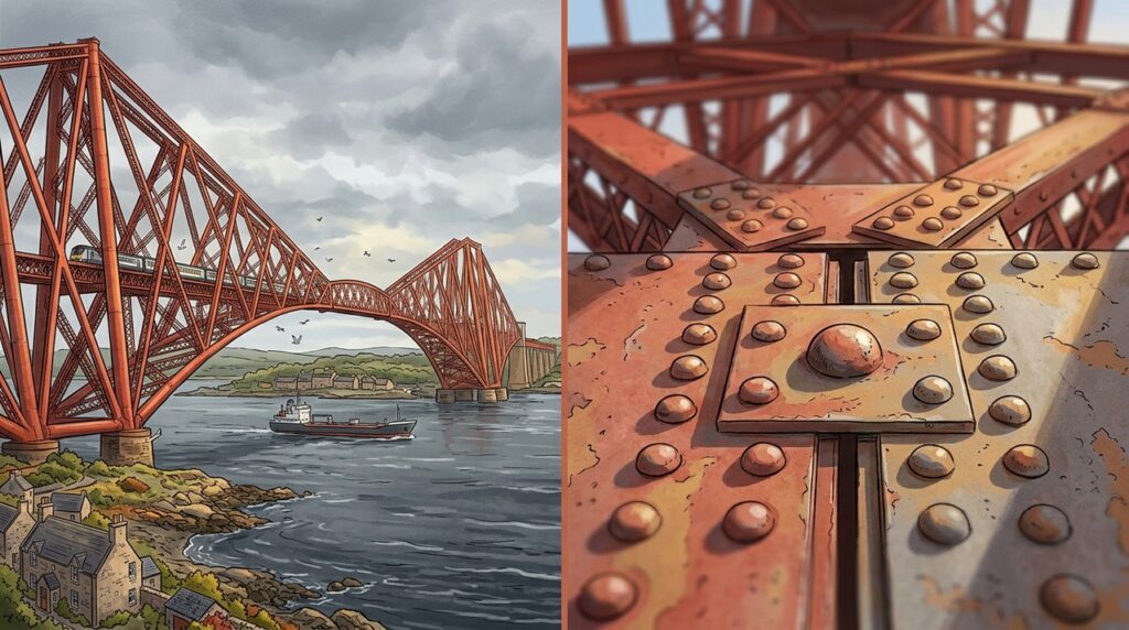 Com 2.529 metros de extensão, a Forth Bridge virou uma ponte ferroviária de aço que ainda carrega trens desde o século XIX