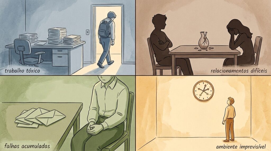 A psicologia chama de desamparo aprendido quando alguém apanha tanto da vida que para de tentar mesmo quando existe saída