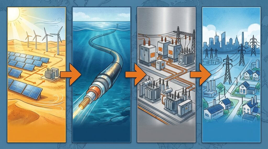 Marrocos e Reino Unido avançam no cabo elétrico submarino de 3.800 quilômetros que tenta levar sol e vento do deserto direto para milhões de casas europeias