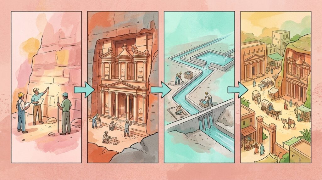 Escavada há quase 2 mil anos, a cidade de Petra transformou paredões de arenito em templos, túmulos e corredores monumentais