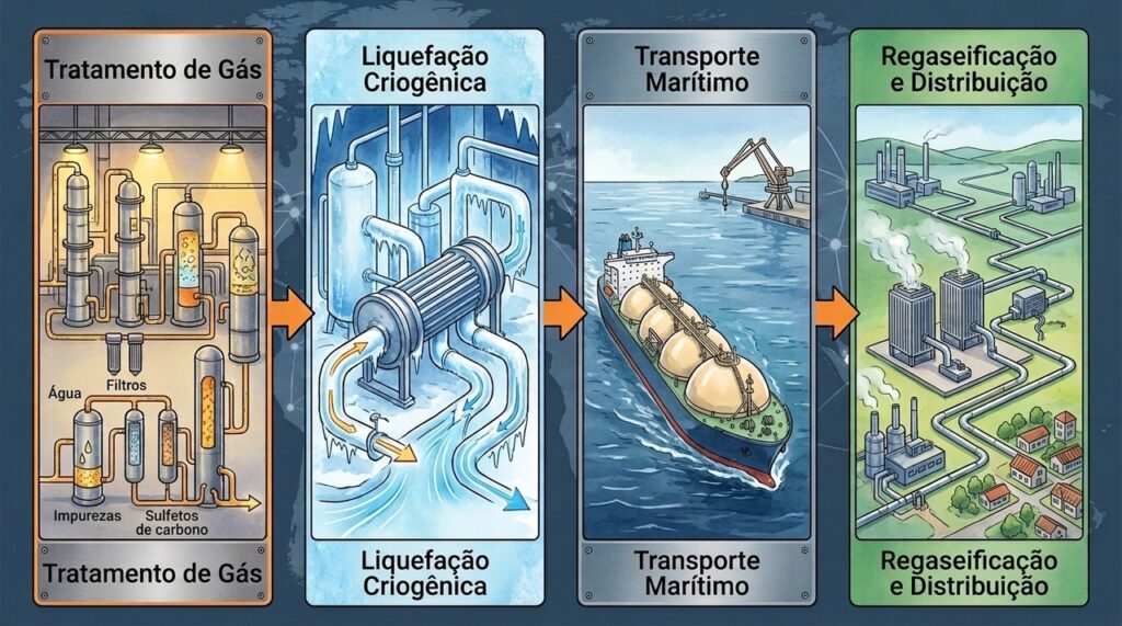 Navios metaneiros levam GNL a milhares de quilômetros usando tanques criogênicos de alta tecnologia