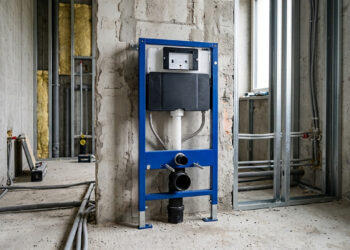 Com capacidade para suportar até 400 kg de carga no drywall, este módulo metálico organiza o encanamento de forma totalmente invisível nas paredes
